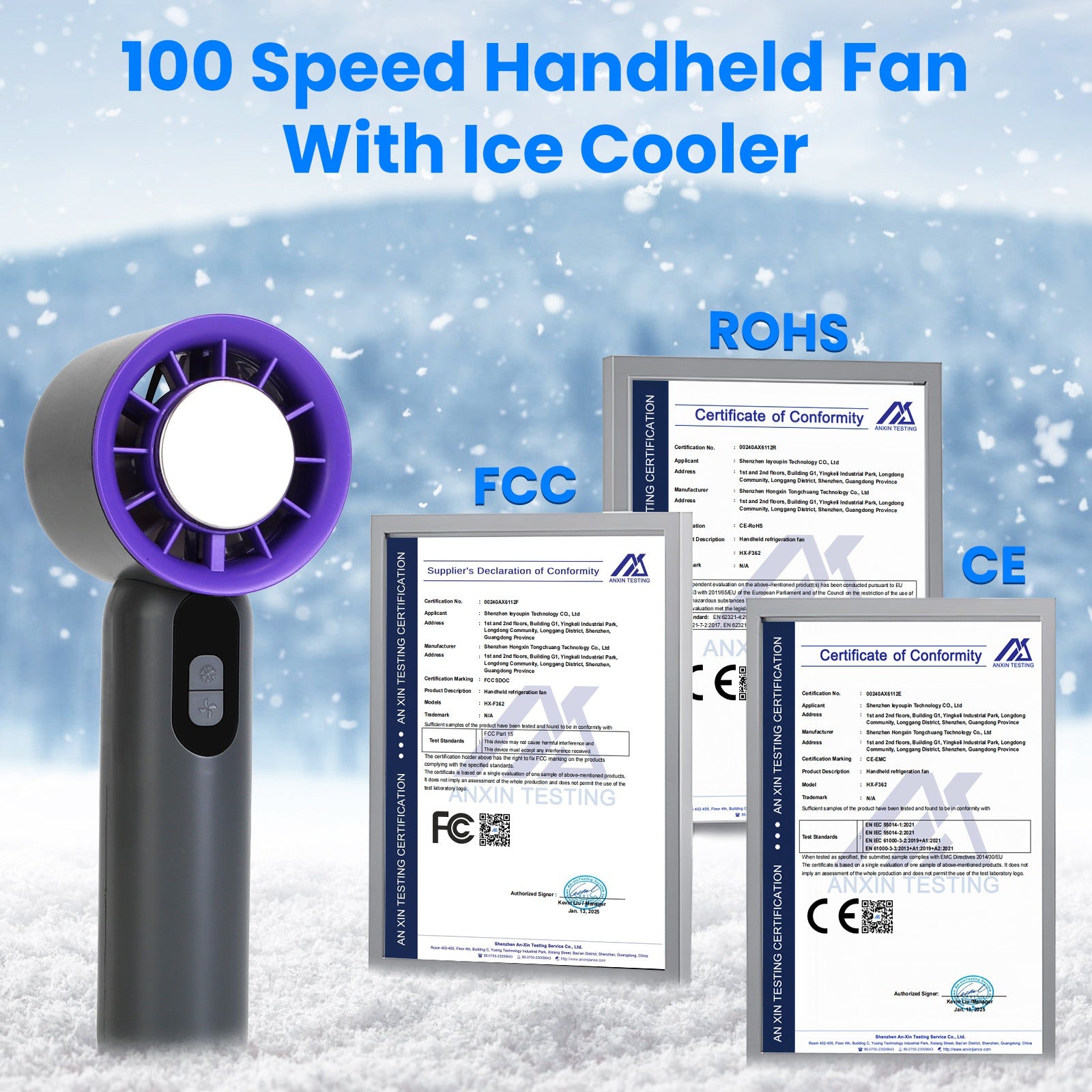 One Hundred Speed Handheld Fan With Ice Cooler High Speed Turbo Fan 3000mAh Rechargeable Hand Fan With LCD Display For Travel Camping Beach Outdoor